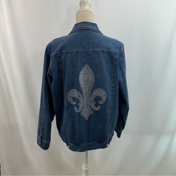 Quacker Factory Rhinestone Denim Jacket Women’s Small Blue Stretch Pockets - Picture 4 of 10